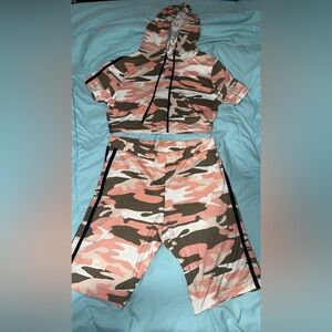 Never worn. Pink camouflage, matching set